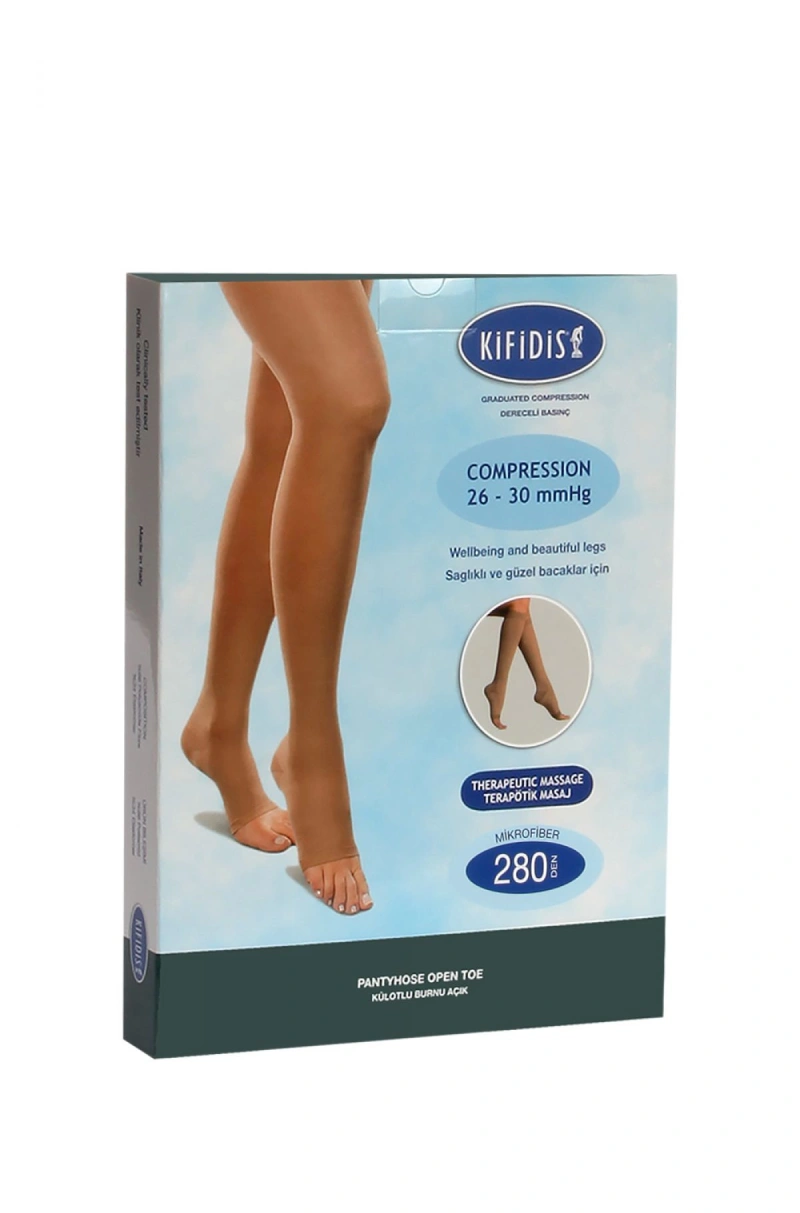 Kifidis 280 Den. 26-30 mmHg Dizaltı Mikrofiber Burnu Açık Bej / Beige - L