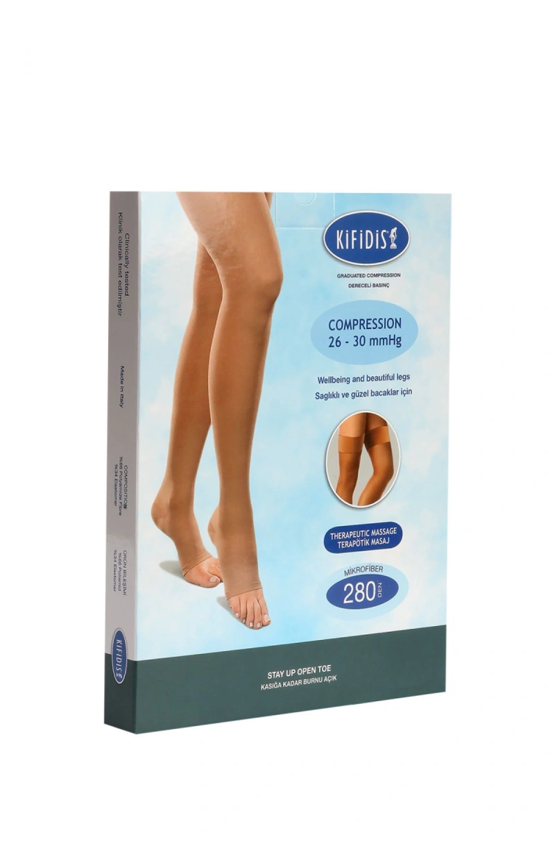 Kifidis 280 Den.26-30 Kasığa Kadar Silikonlu Mikrofiber Burnu Açık Bej / Beige - S