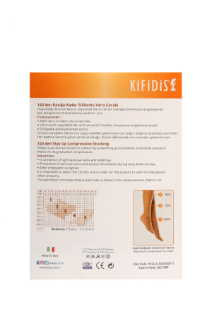 Kifidis 140 Den. 18-20 mmHg Kasığa Kadar Silikonlu Varis Çorabı - 21-TEN, 1