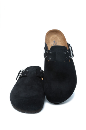 K14653SD Kifidis Soft Step Kadın Süet Deri Sabo Mantar Terlik 36-41 - Siyah/Black, 38