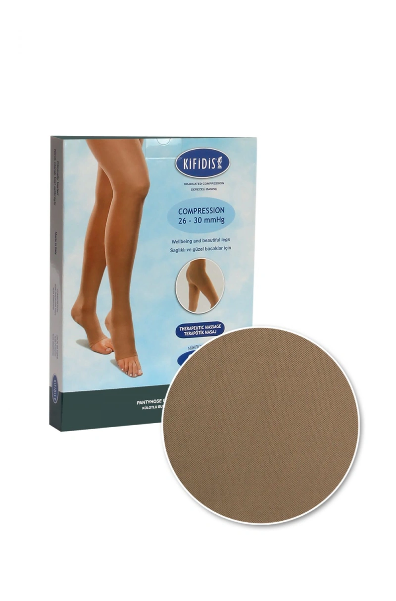 Kifidis 280 Den. 26-30 mmHg Külotlu Mikrofiber Burnu Açık Bej / Beige - XXL