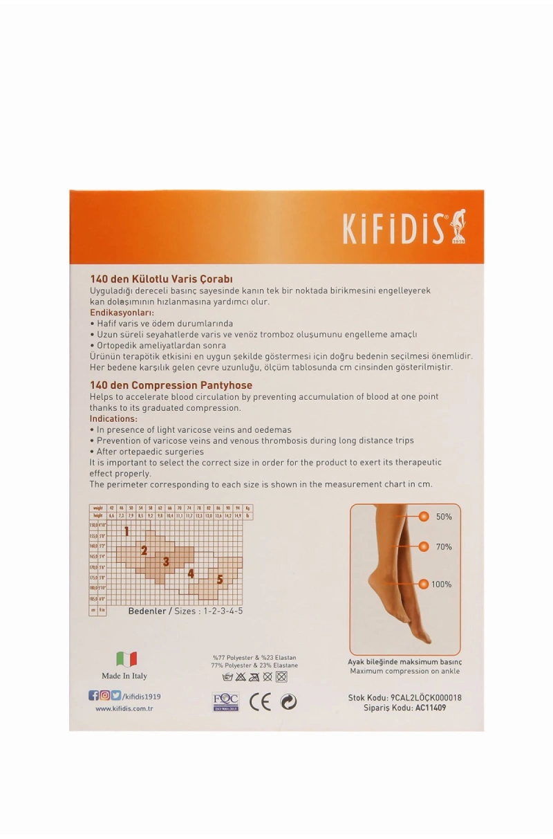 Kifidis 140 Den. 18-20 mmHg Külotlu Varis Çorabı 36-A.TEN - 1