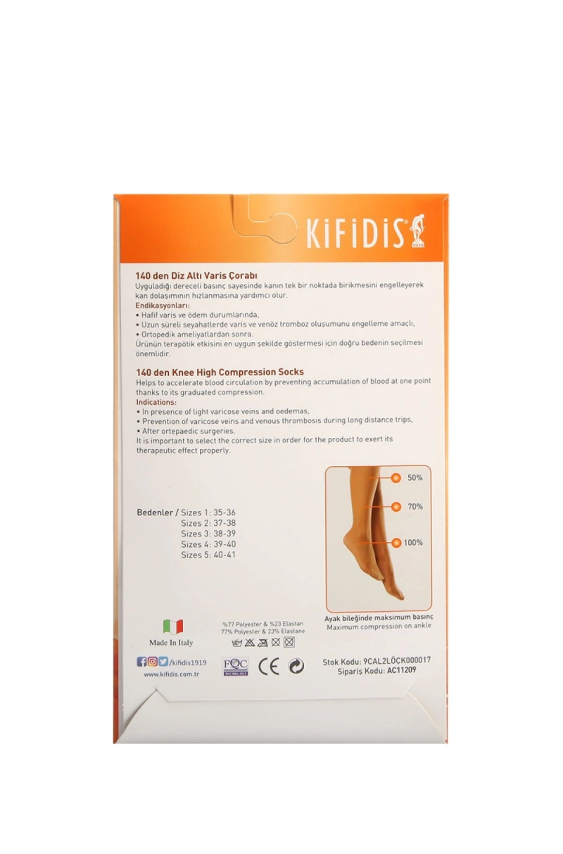 Kifidis 140 Den. 18-20 mmHg Diz Altı Varis Çorabı Siyah / Black - 4