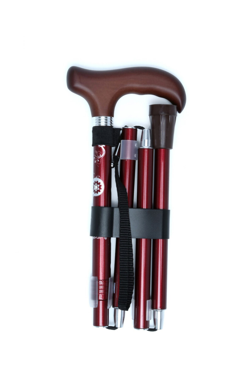 606SAW Kifidis Taşlı Katlanır Baston 9030 - Bordo Desenli