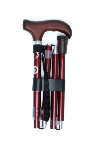 606SAW Kifidis Taşlı Katlanır Baston 9030 - Bordo Desenli